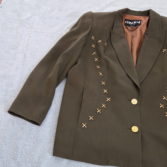 Vintage Criscione New York Womens Decorated Blazer Jacket Small Coat Olive Green - Picture 2 of 14